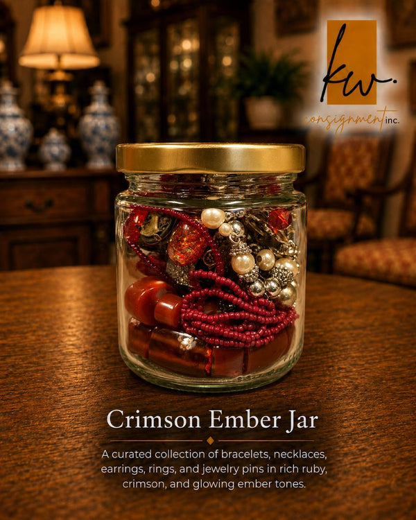 Crimson Ember Jar – Red, Amber & Pearl-Tone Costume Jewellery Collection