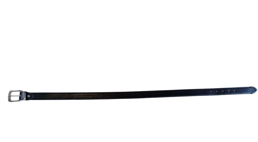 Black Leather Belt with Silver-Tone Buckle