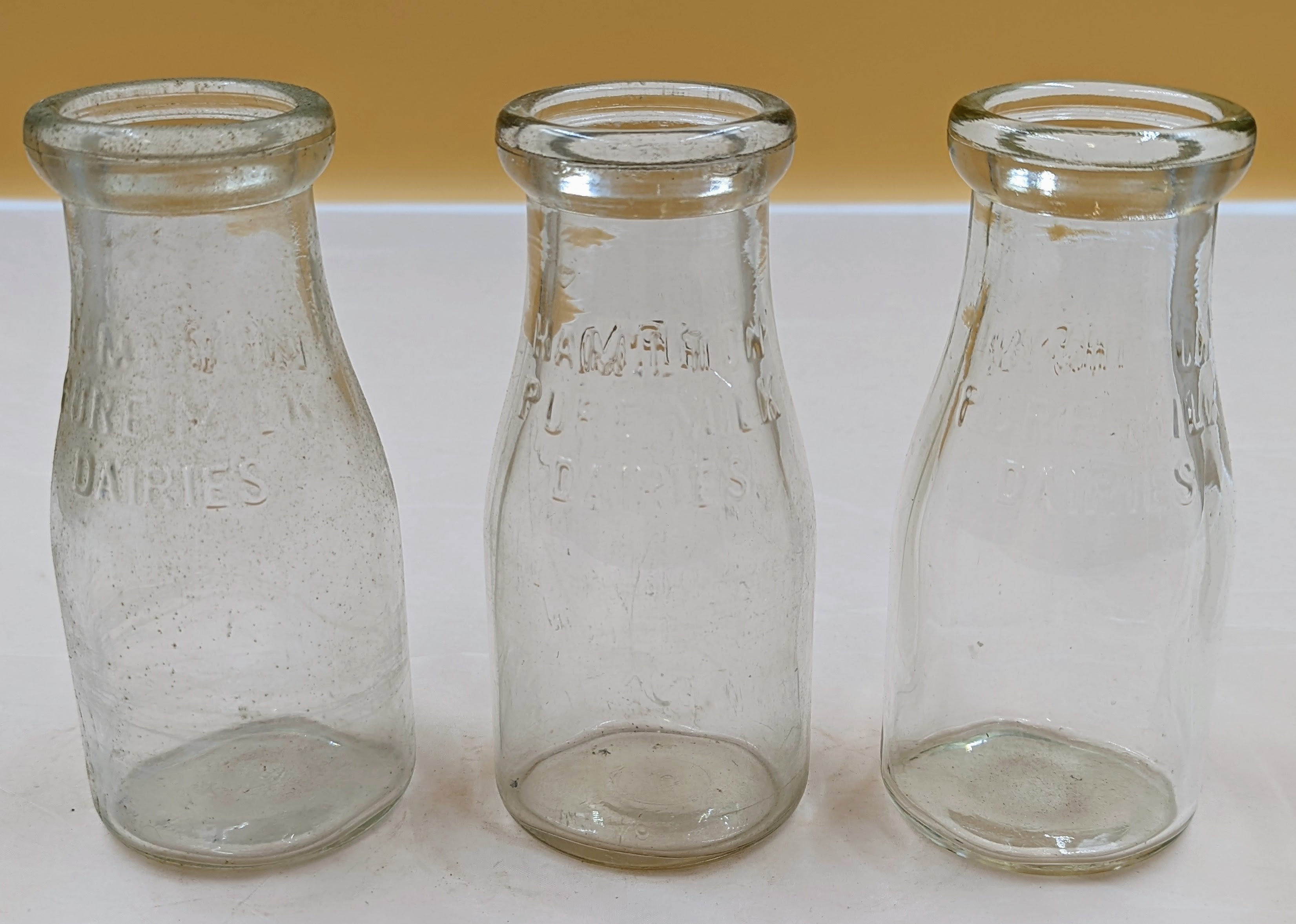 Set of 3 Hamilton Pure Milk Dairies Bottles Furniture & Home Decor KW Consignment Inc. 12.00