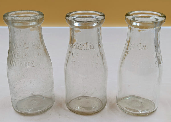 Set of 3 Hamilton Pure Milk Dairies Bottles Furniture & Home Decor KW Consignment Inc. 12.00
