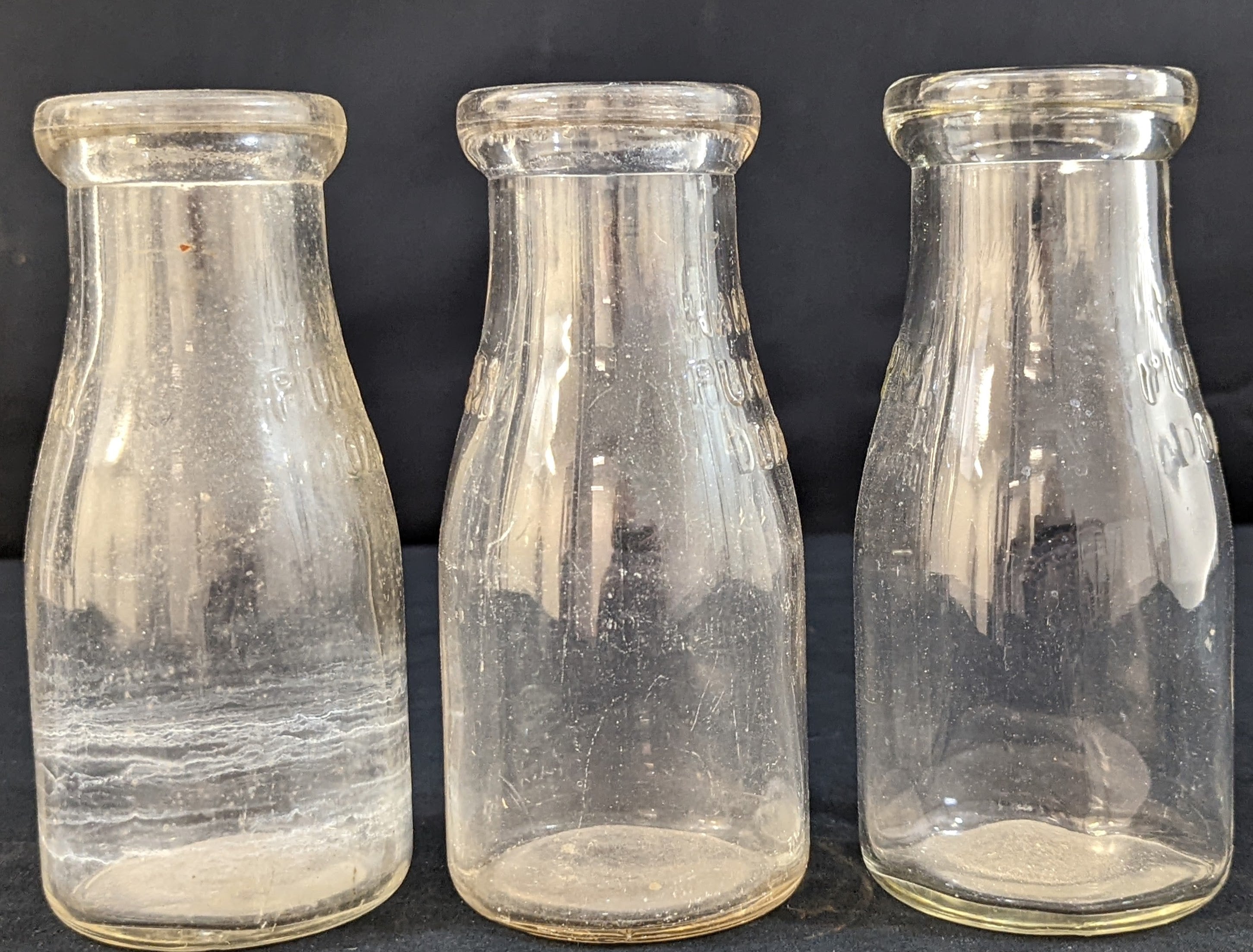 Set of 3 Hamilton Pure Milk Dairies Bottles Furniture & Home Decor KW Consignment Inc. 12.00