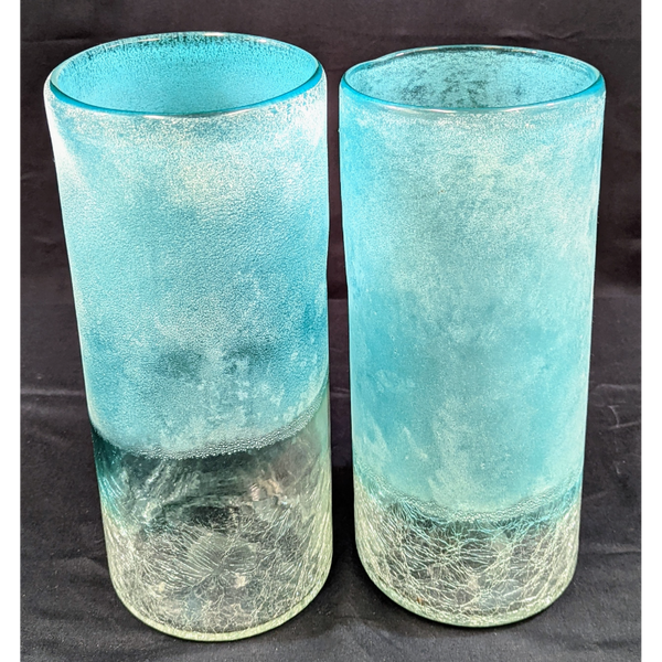 Set of 2 Blue Bubble Cracked Glass Vases Furniture & Home Decor KW Consignment Inc. 100.00