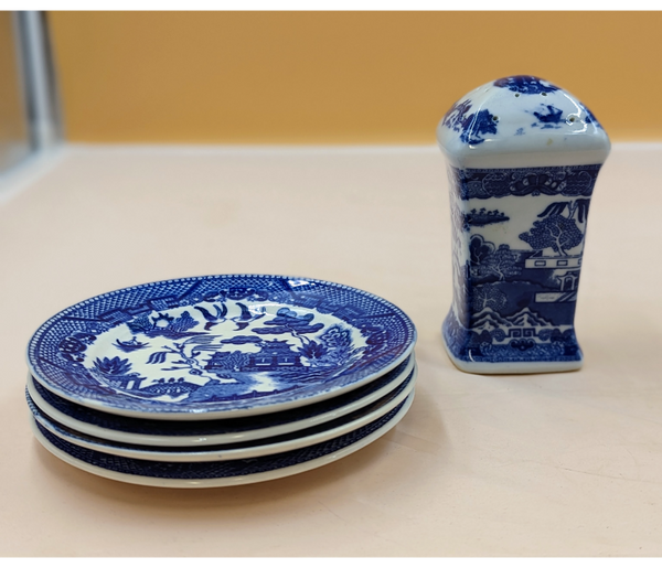 Blue Willow Dessert Set & Hair Pin Holder Furniture & Home Decor KW Consignment Inc. 60.00