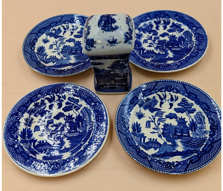 Blue Willow Dessert Set & Hair Pin Holder Furniture & Home Decor KW Consignment Inc. 60.00