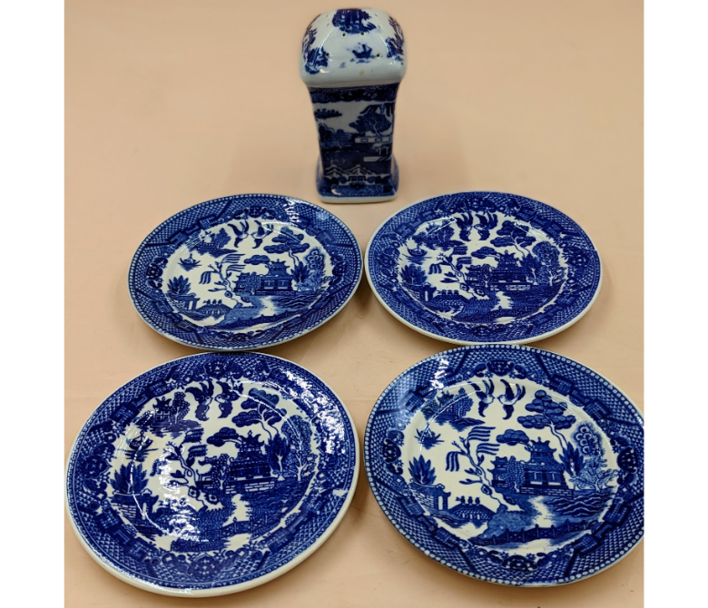Blue Willow Dessert Set & Hair Pin Holder Furniture & Home Decor KW Consignment Inc. 60.00