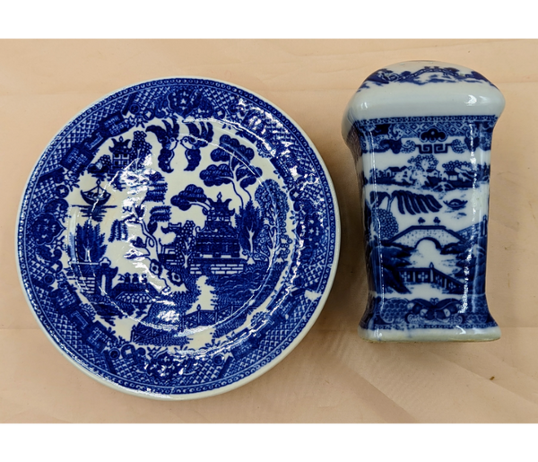 Blue Willow Dessert Set & Hair Pin Holder Furniture & Home Decor KW Consignment Inc. 60.00